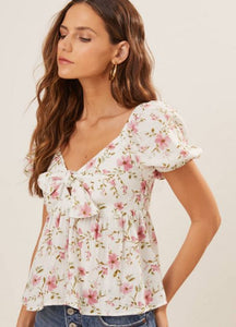 LUSH FLORAL TIE FRONT TOP